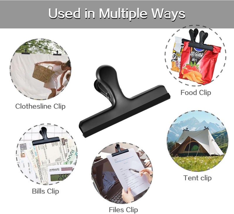 HOUSE AGAIN 6 Pack Stainless Steel Large Chip Bag Clips Covered with Silicone - NO More Sharp Edges - Color Coded for Food Bags - Air Tight Seal, Heavy Duty for Kitchen and Office, 5 Inches-Black - Image 5
